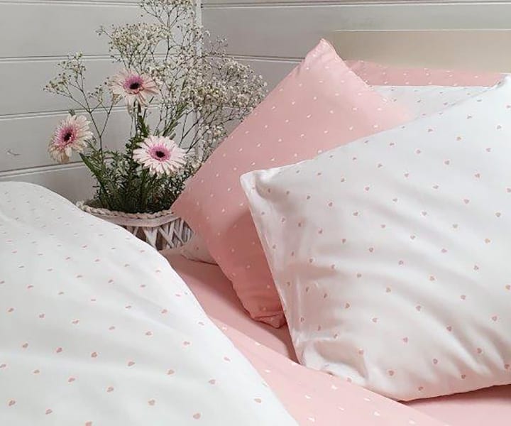 WHITE with Pink Sweethearts Organic Cotton Poplin Bedding - Nursery