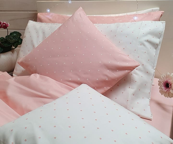 WHITE with Pink Sweethearts Organic Cotton Poplin Bedding - Nursery