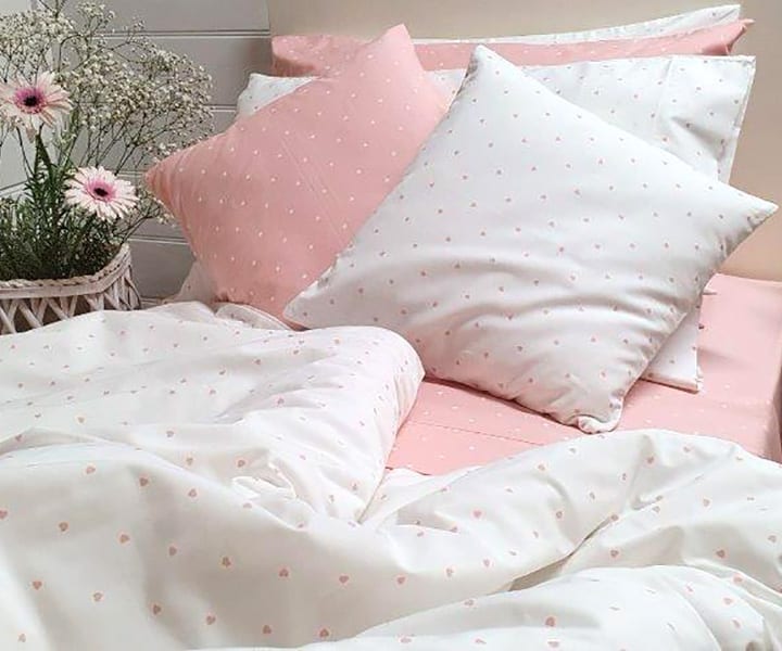 WHITE with Pink Sweethearts Organic Cotton Poplin Bedding - Nursery