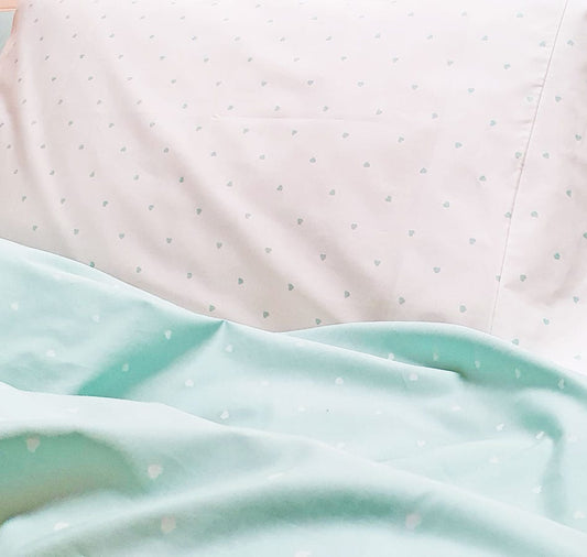 WHITE with Mint Sweethearts Organic Cotton Poplin Bedding - Nursery
