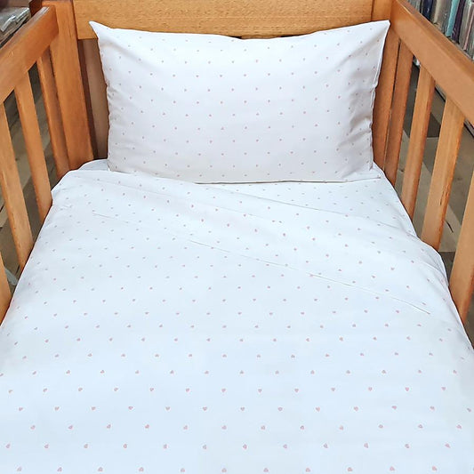 WHITE with Pink Sweethearts Organic Cotton Poplin Bedding - Nursery