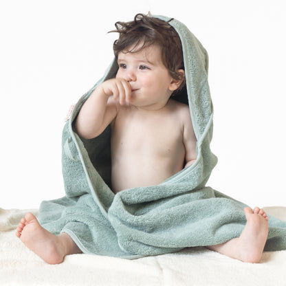 Boweevil Baby Towel with Hood MINERAL GREEN - GOTS Certified