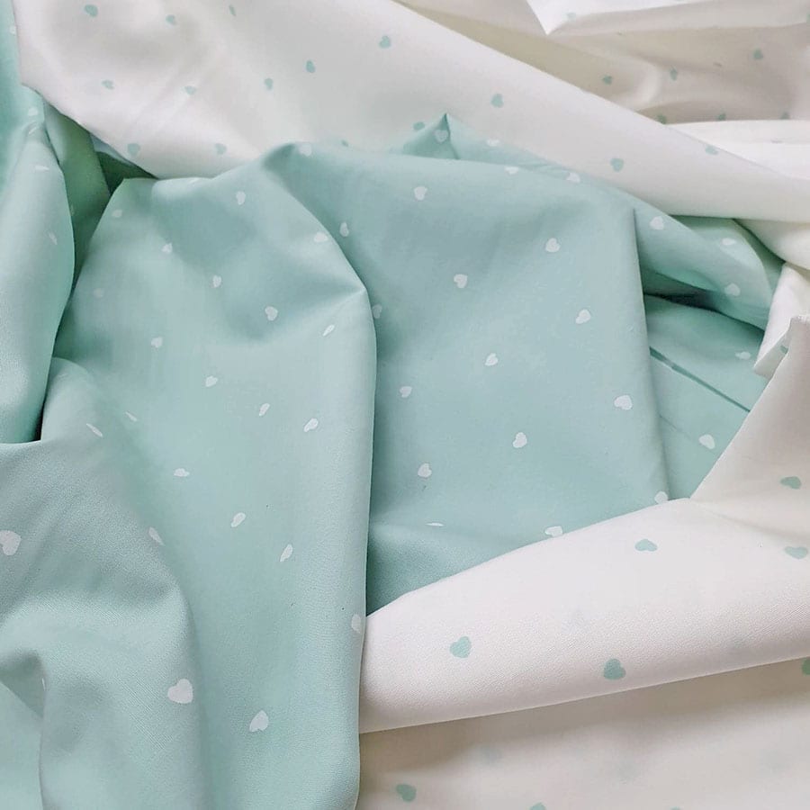 White with Mint Sweethearts Organic Cotton Poplin Bedding